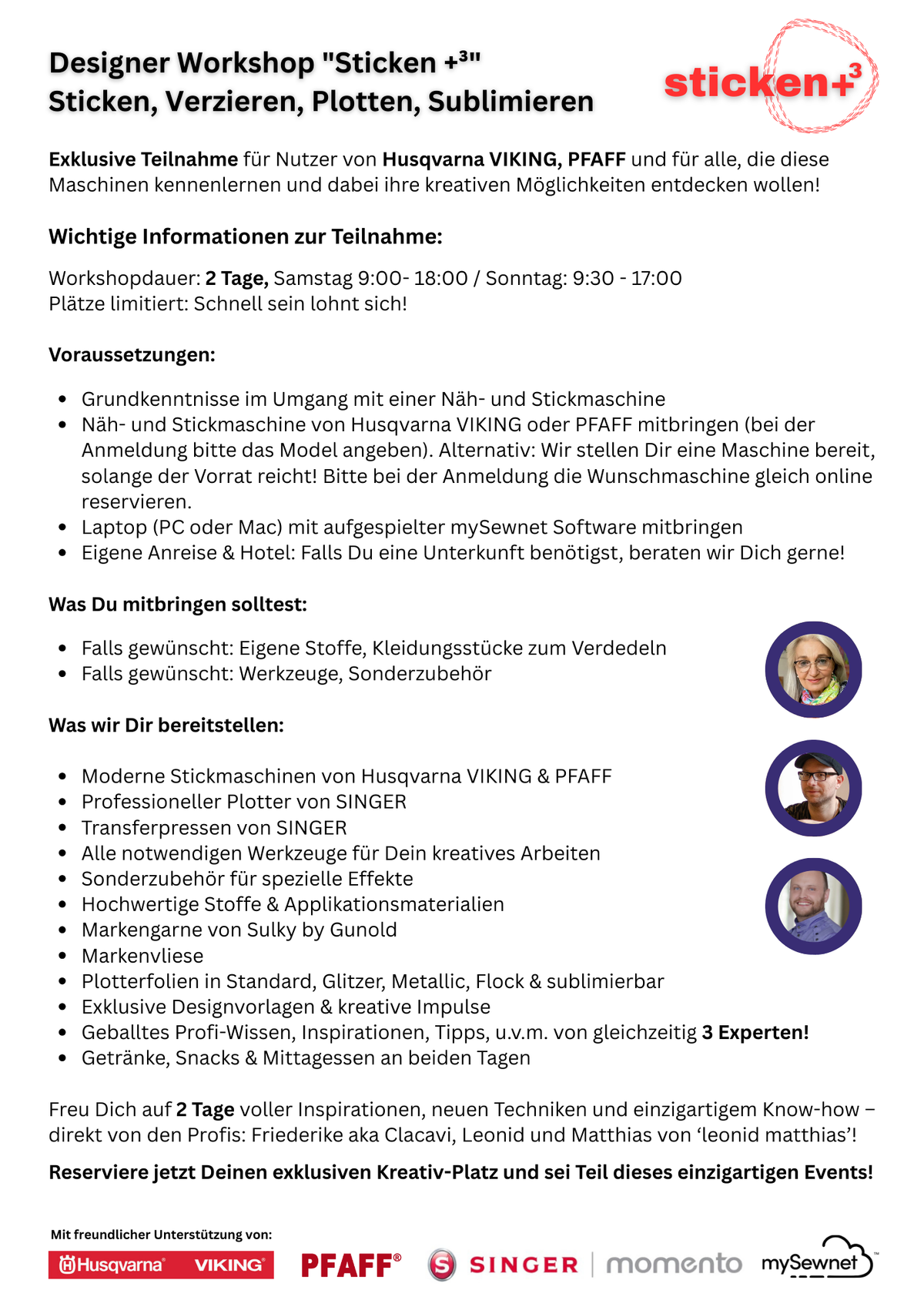 Designer Workshop &quot;Sticken +³ / Sticken, Verzieren, Plotten, Sublimieren&quot;