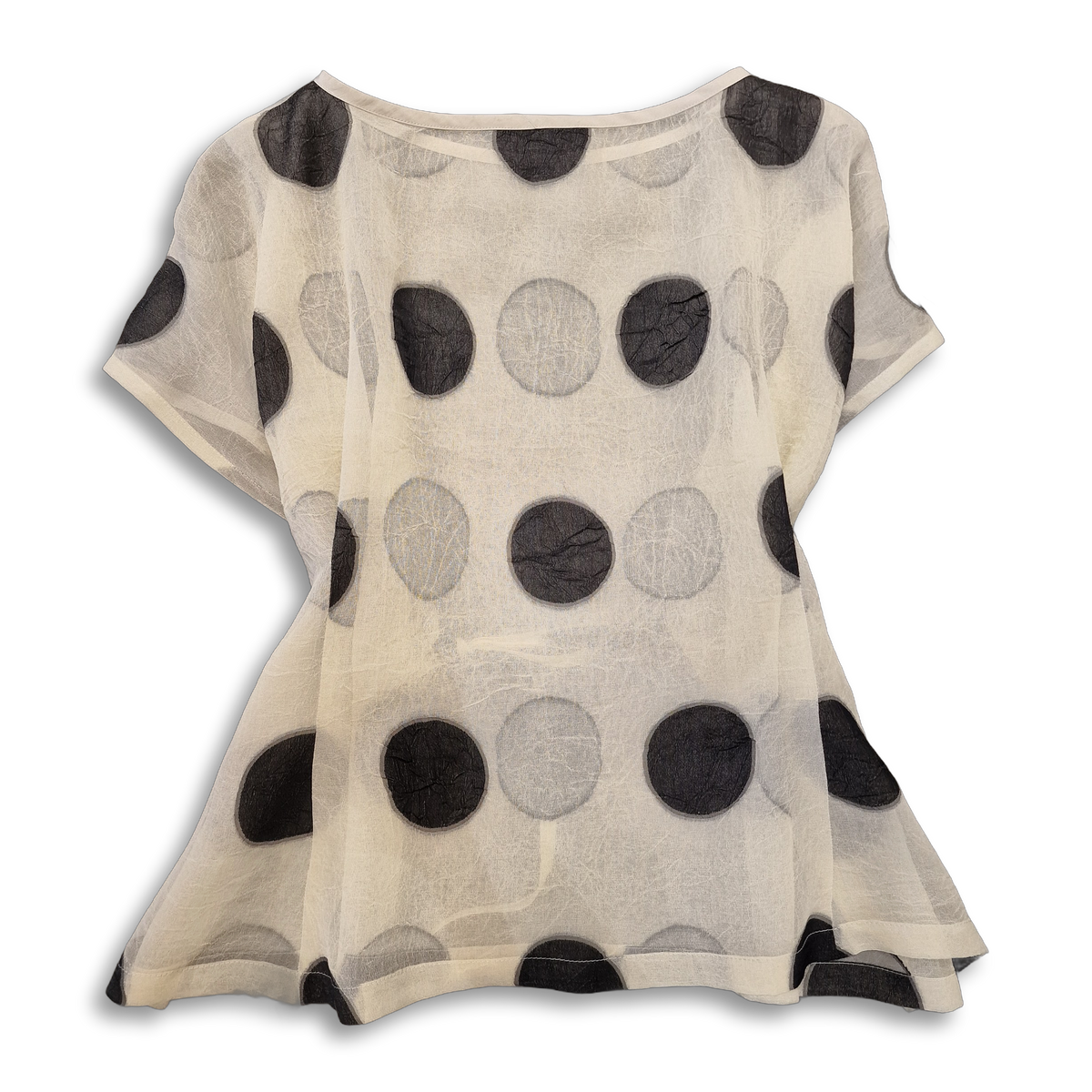 Takeshi Oberteil "Big Dot", Leicht Beige mit schwarzen Kreisen, Seidenmischung, Rückansicht freigestellt