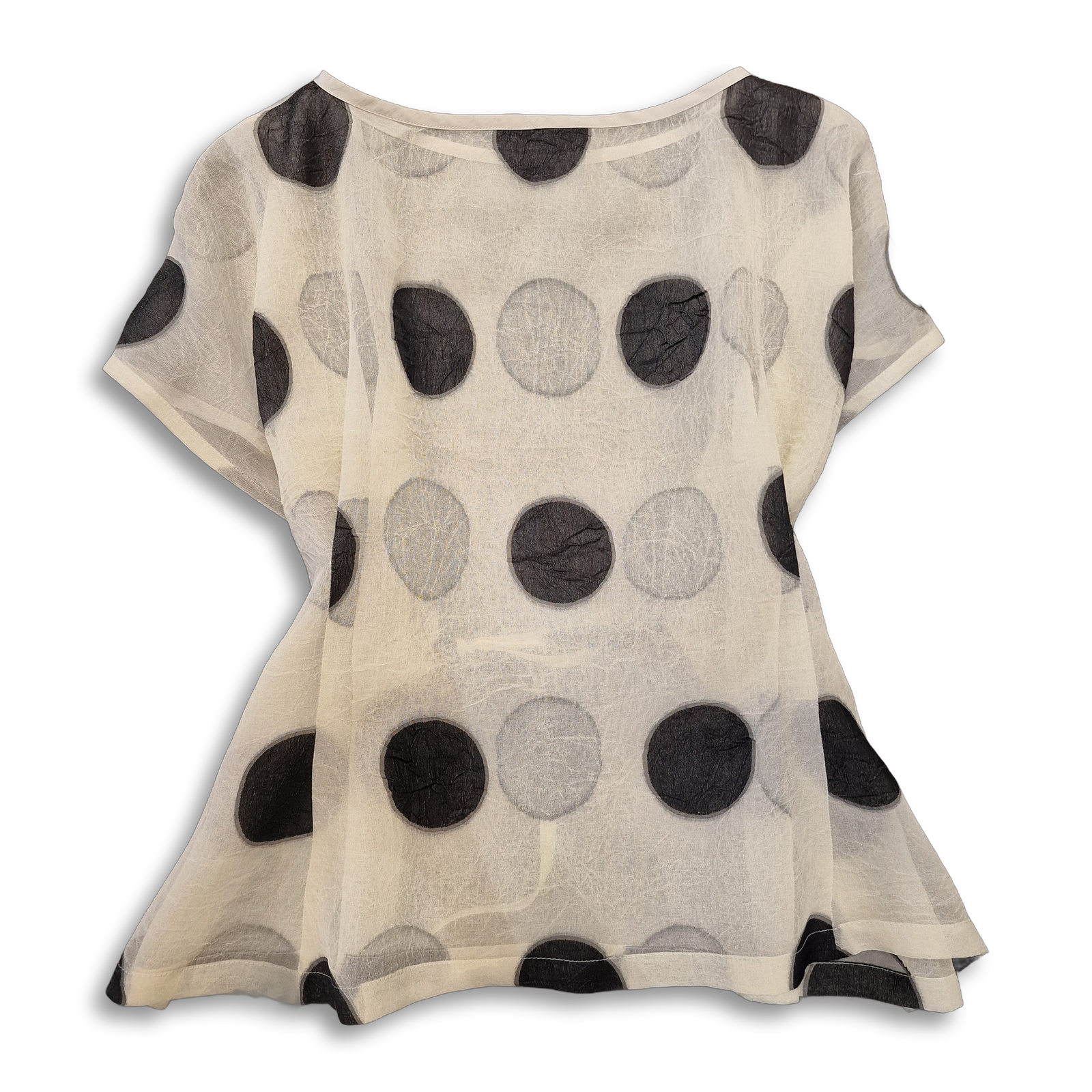 Takeshi Oberteil "Big Dot", Leicht Beige mit schwarzen Kreisen, Seidenmischung, Rückansicht freigestellt