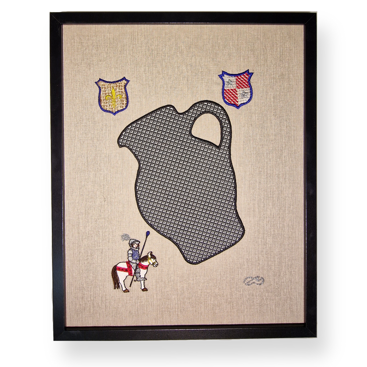 Gesticktes Bembelbild &quot;Der Ritter meines Herzens&quot; 40 x 50 cm Unikat