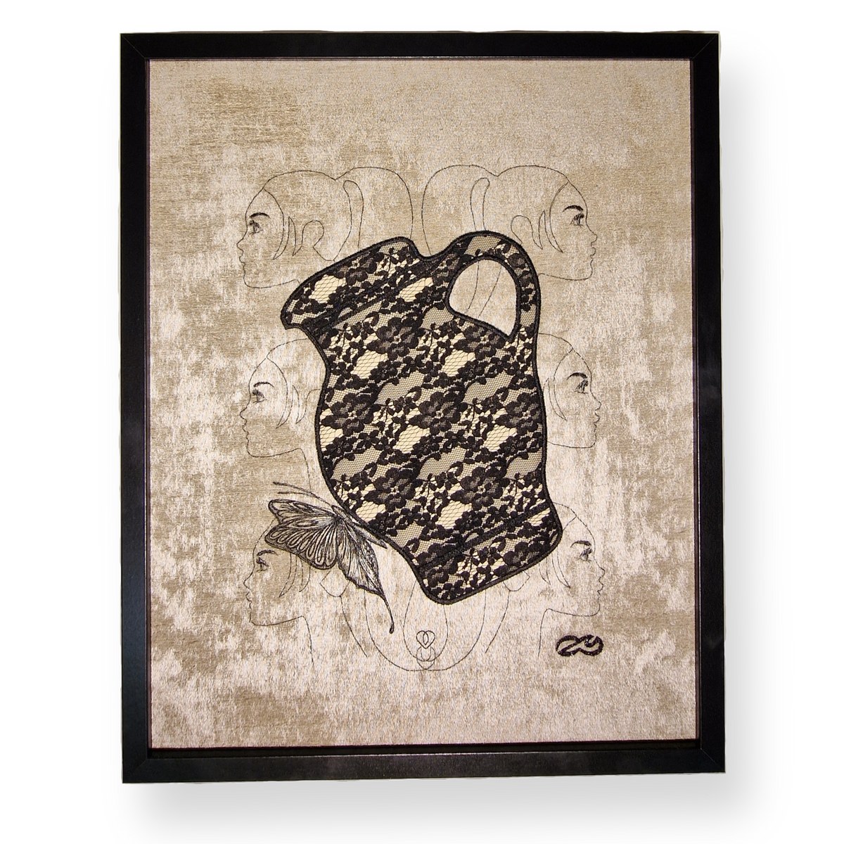 Gesticktes Bembelbild "Tender Whisper" 40 x 50 cm Unikat