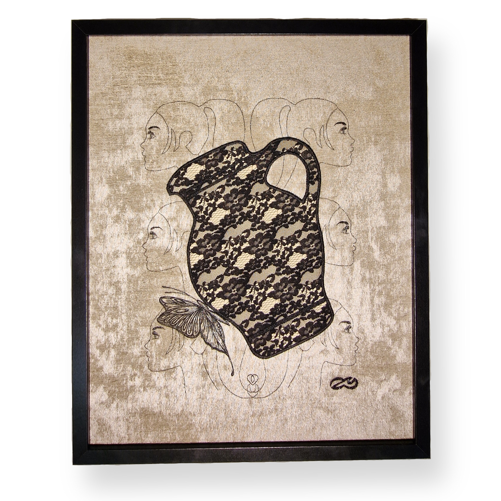 Gesticktes Bembelbild "Tender Whisper" 40 x 50 cm Unikat