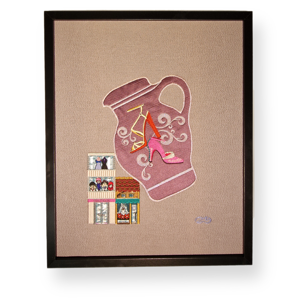Gesticktes Bembelbild "Fashionista's Life" 40 x 50 cm Unikat