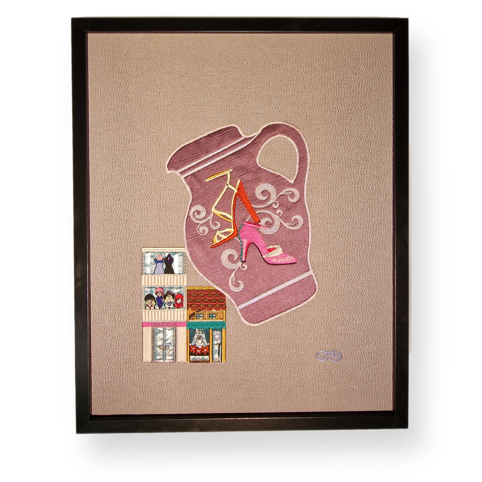 Gesticktes Bembelbild "Fashionista's Life" 40 x 50 cm Unikat