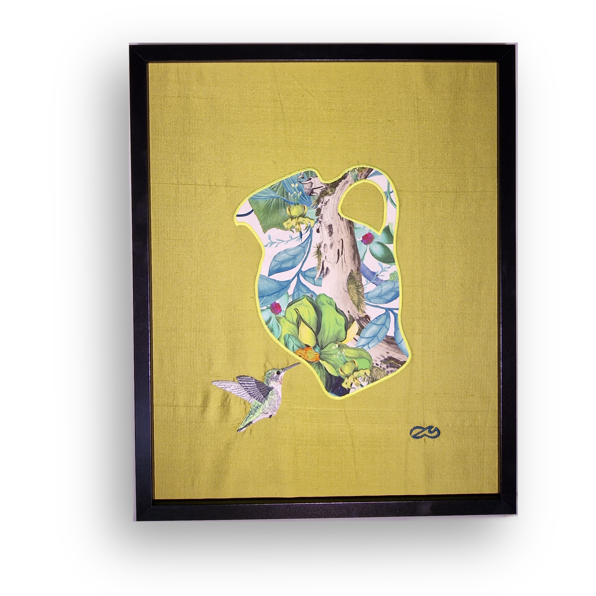 Gesticktes Bembelbild "Kolibri" 40 x 50 cm Unikat