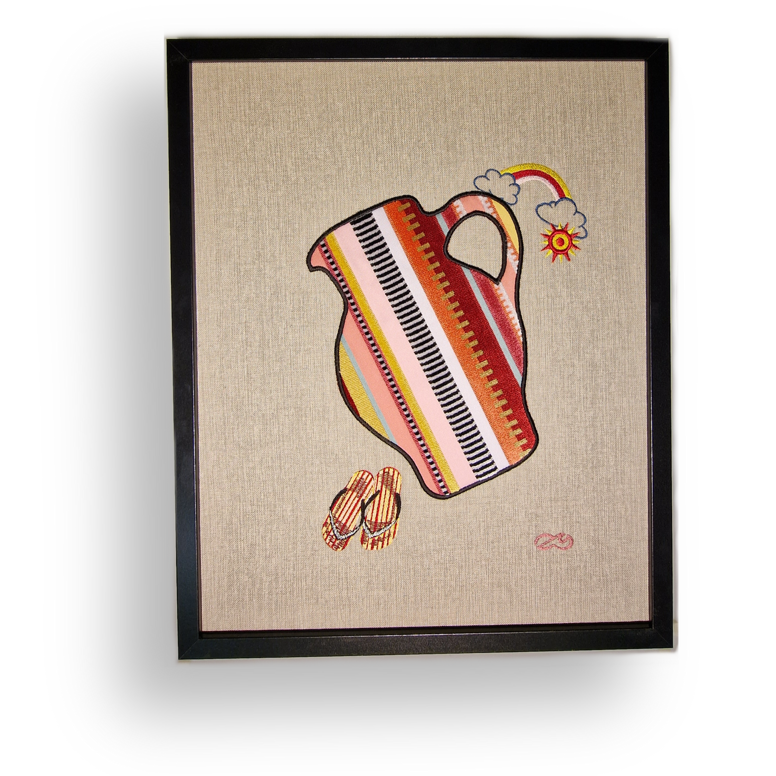 Gesticktes Bembelbild "The Beach Is Calling You!" 40 x 50 cm Unikat