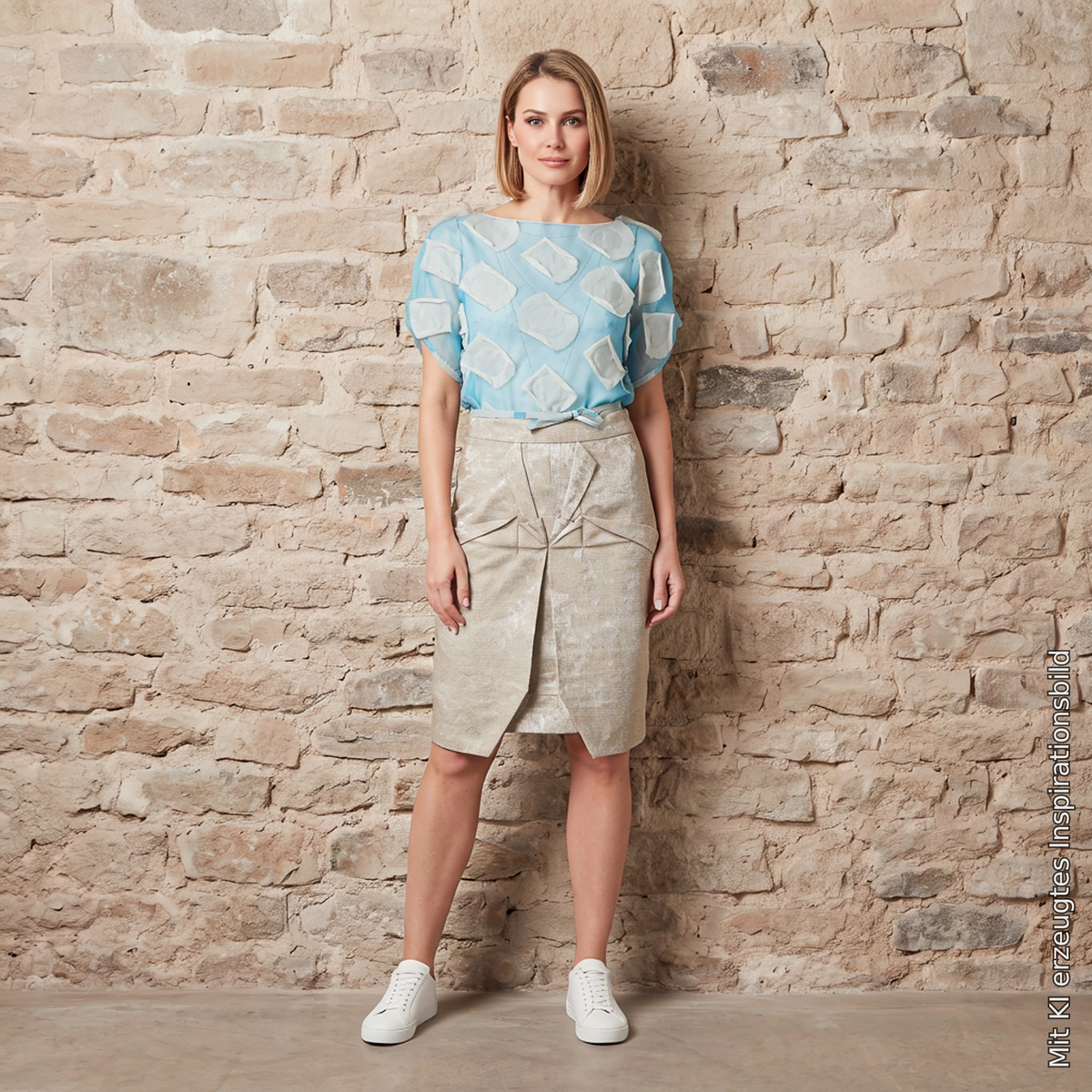 Bluse "Takeshi Clouds", Hell-blau, weiß, Seidenmischung, an einer Frau getragen, Nahaufnahme des Materials