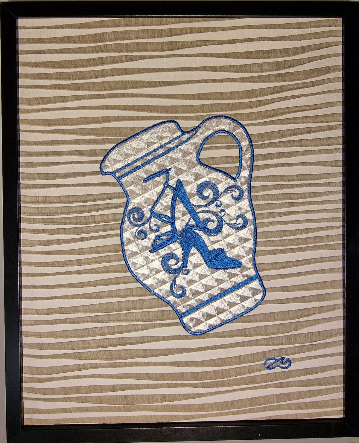 Gestickte Bembelkunst "Schuhmania" 40 x 50 cm Unikat