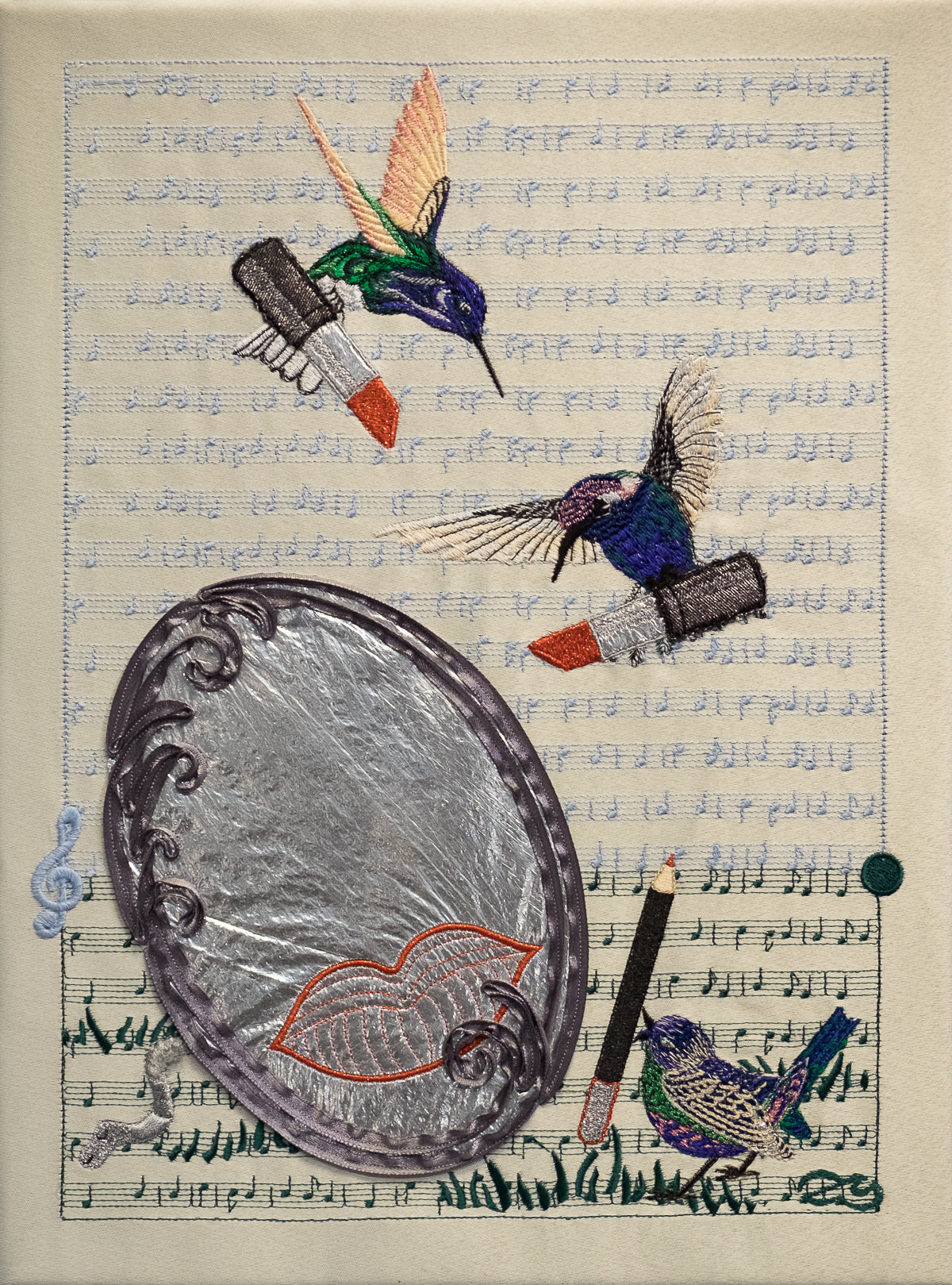 Stickgemälde "Vogelsonate"