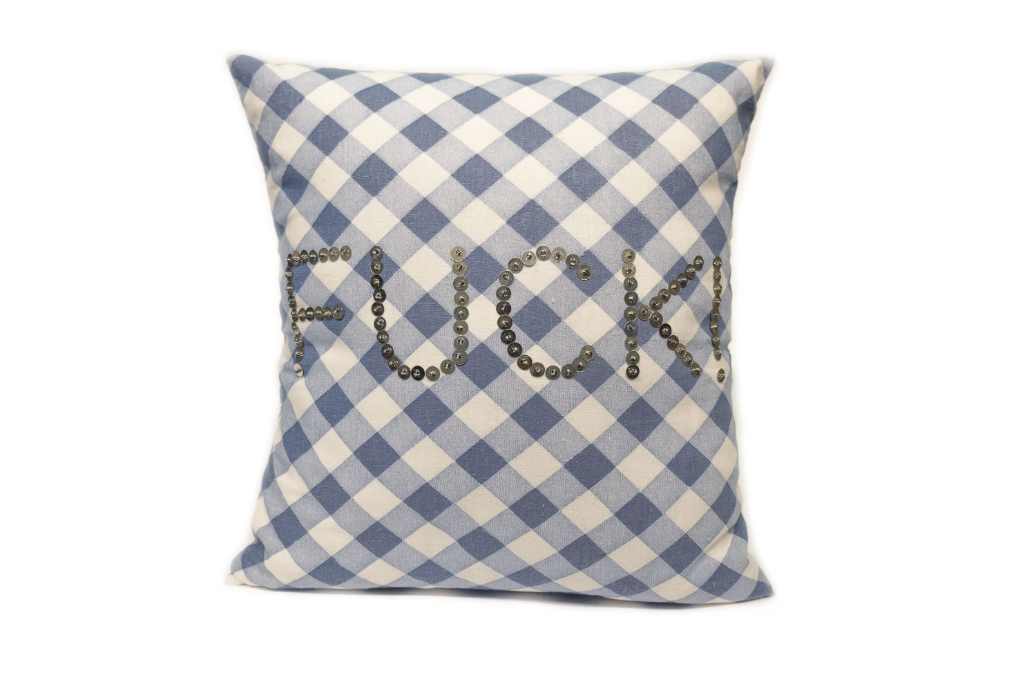 Fuck! Kissen blau-weiß
