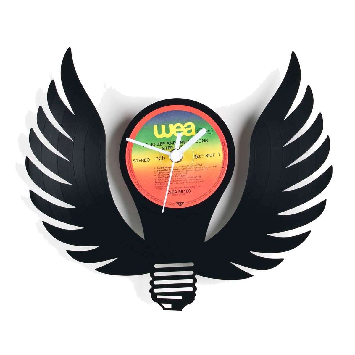 Schallplattenuhr geflügelte Glühbirne